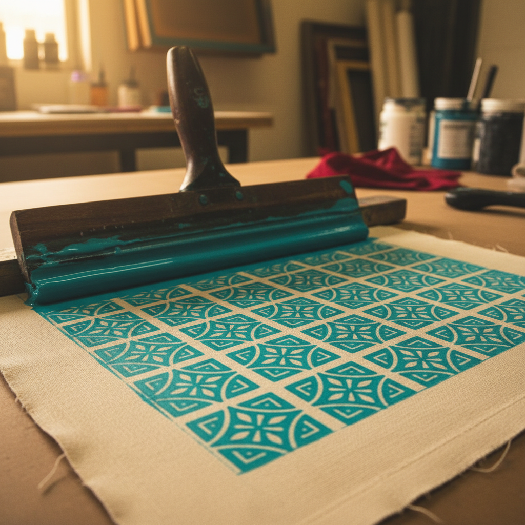 Sérigraphie textile sur carrousel MHM en atelier à Monastir